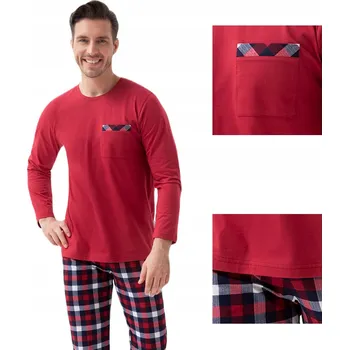 Pánské pyžamo Pánské pyžamo LUNA kód 805 bordó, kostkované kalhoty, velikost 3XL