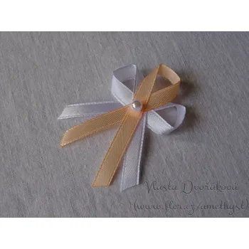 Svatební dekorace Svatební vývazek bílý s perličkou - lososová 3033