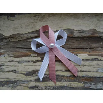 Svatební dekorace Vývazek taft. s perličkou - bílá / starorůžová 625