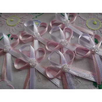 Svatební dekorace Vývazek atlasový růžová sv. 330 / bílá