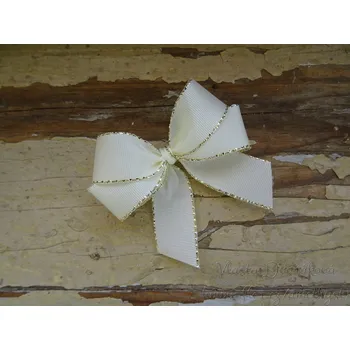 Svatební dekorace Mašlička textilní - taftová sv. krémová / zlato