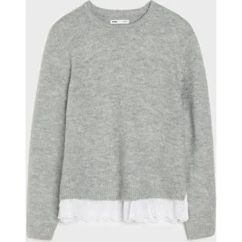 Dámský svetr Sinsay - Svetr s vyšívaným košilovým lemem - šedá - 397FJ-09M - 397FJ-09M-XS