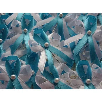 Svatební dekorace Svatební vývazek bílý s perličkou - světle tyrkysová 3144