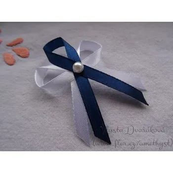 Svatební dekorace Vývazek s perličkou - bílá / temně modrá 38