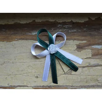 Svatební dekorace Vývazek s růžičkou - bílá / zelená tmavá