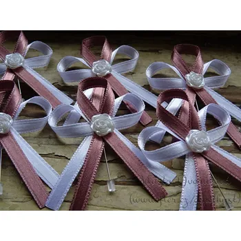 Svatební dekorace Vývazek s růžičkou - bílá / tm. starorůžová 727