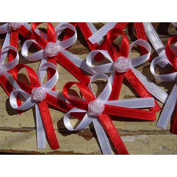 Svatební dekorace Vývazek s růžičkou - bílá / červená