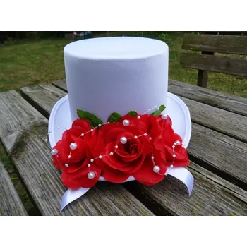 Svatební dekorace Cylindr bílý - červené růže