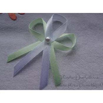 Svatební dekorace Vývazek s perličkou - sv. zelená pastel. 181 /bílá