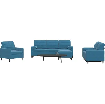 Pohovka 4dílná sedací souprava s poduškami a podhlavníky modrá samet Modrá3278390
