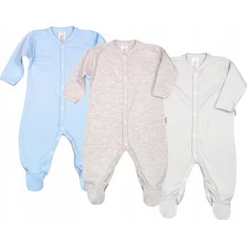 Kojenecký overall Balení 3 ks ORGANICKÝCH Bavlna Overal GOTS, světle modrá/melírovaná/popelavá, vel. 74 KLEKLE