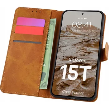 Pouzdro na mobilní telefon Flipové pouzdro Bizon pro Xiaomi 15T, hnědé