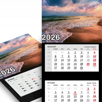 Obraz Trojdílný Kalendář na Zeď 2026 do Kanceláře - Příroda, Teplé Barvy, Různé Vzory