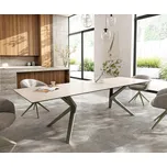 DELIFE Jídelní stůl Edge 300x100 keramika Laminam® Travertino Bianco krémově bílá Zenthara hranatý kov titanová barva