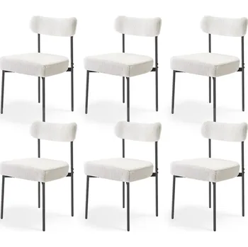 Vevor Sada jídelních židlí 6 ks, bouclé čalouněné, černé kovové nohy