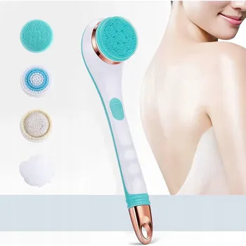 Koupelový kartáč ELEKTRICKÝ MASÁŽNÍ KARTÁČ NA SUCHÉ MASÁŽE, KOUPÁNÍ A MYTÍ ZAD S 4 NÁSTAVCI