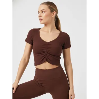 Dámské tričko Sinsay - Krátký top s řasením uprostřed - hnědá - 331IH-88X - 331IH-88X-M