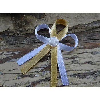 Svatební dekorace Vývazek atlasový s růžičkou - bílá / písková 723