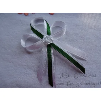 Svatební dekorace Vývazek s růžičkou - bílá / tm. zelená 315