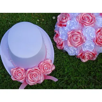 Svatební dekorace Cylindr bílý - růžové růže, nebo na přání