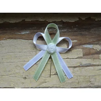 Svatební dekorace Vývazek s růžičkou - bílá / zelená nejsvětlejší