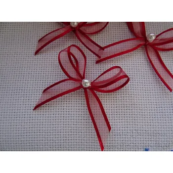 Svatební dekorace Svatební mašlička - tmavě červená s perličkou 656