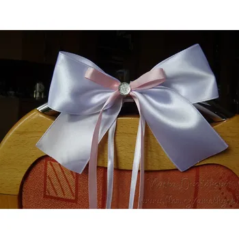 Svatební dekorace Atlasová mašle na auto bílá - růžová 4 (330)