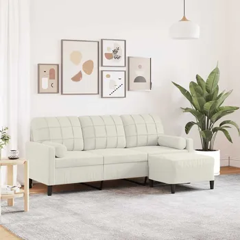 Pohovka zahrada-XL 3místná pohovka s podnožkou krémová 180 cm samet 3278275