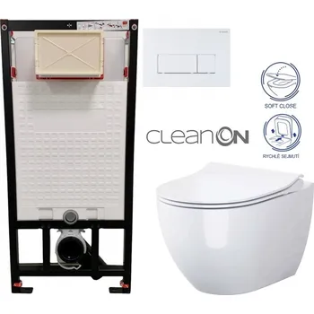 DEANTE Podomítkový rám, pro závěsné WC mísy + SLIM tlačítko bílé + WC CERSANIT ZEN CLEANON + SEDÁTKO CST_WC01 A51P HA1