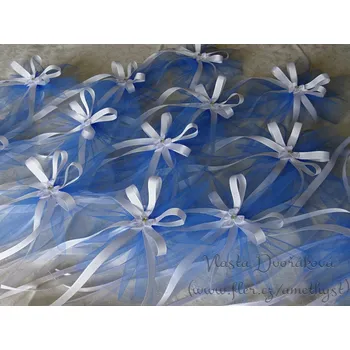 Svatební dekorace Mašle na kliky nebo zrcátka - modrý tyl