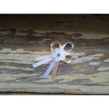 Svatební dekorace Atlasový vývazek - meruňková / bílá s kytičkou