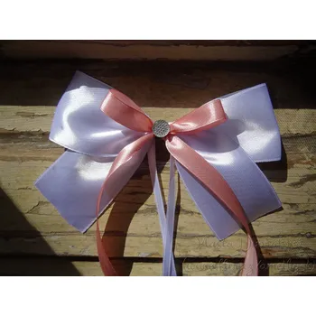 Svatební dekorace Atlasová mašle na auto bílá - starorůžová