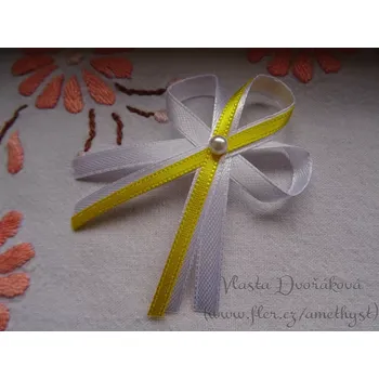 Svatební dekorace Vývazek bílý s perličkou - žlutá 207