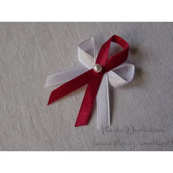 Svatební dekorace Svatební vývazek bílý s perličkou - bordo 3064