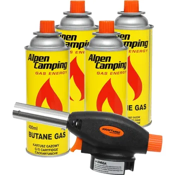 Plynová kartuše Alpen Camping 4x plynová kartuše 400ml + hořák KD10381