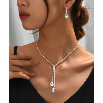 Souprava šperků B-TOP Postříbřená souprava náhrdelníku a náušnic s kapkovitými krystaly