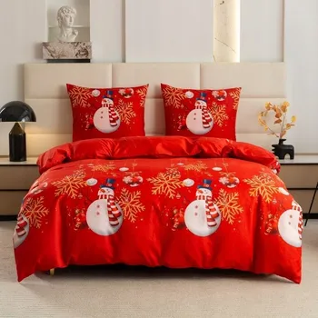 Povlečení Povlečení vánoční 160x200 červené bílé zlaté sněhuláci sněhové vločky