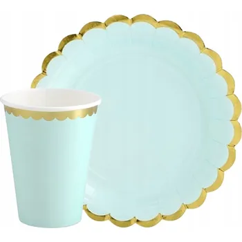 Talíř Sada papírových kelímků a talířků mátová tyrkysová 24 ks Narozeniny