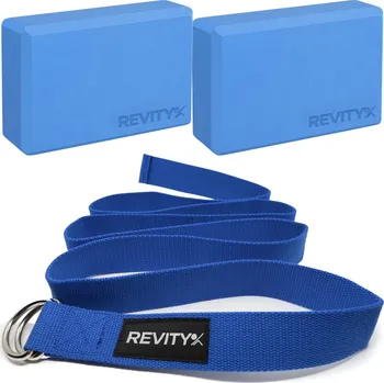 REVITY Sada na jógu REVITY Yoga Set - 2x pěnový blok, 1x popruh MODRÁ