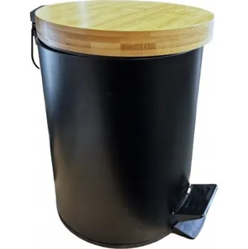 Odpadkový koš SMUKEE Koupelnový odpadkový koš s bambusovým víkem 3 l 17 x 23 cm černý