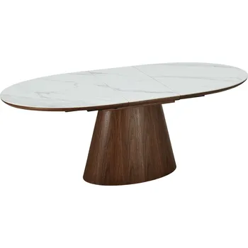Jídelní stůl Rozkládací jídelní stůl UNIQUE 160-200 CM bílý mramor/dýha ořech