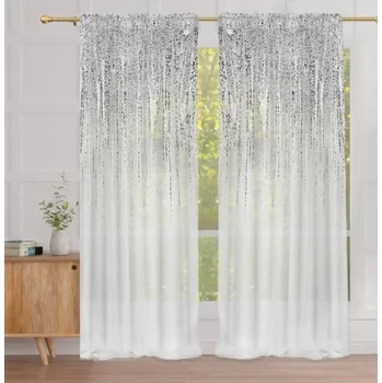 Záclona Fliying Bílá voálová záclona se stříbrnou aplikací na pásce 140x250cm Matea