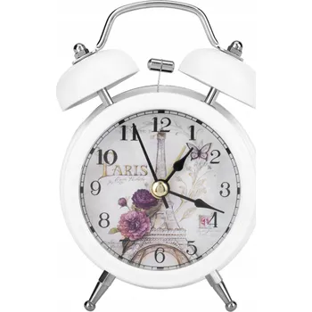 Budík BUDÍK HODINY RETRO KLASICKÝ SE ZVONKY BÍLÝ
