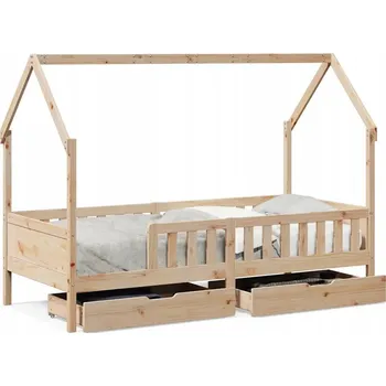 Postel Dřevěná postel domeček pro děti 209 x 85,5 x 146 cm, neošetřené borovicové dřevo