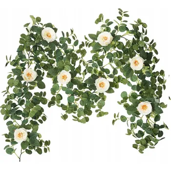 umělá květina Umělá rostlina eukalyptus girlanda růže plastová vodotěsná 180 cm šampaňská