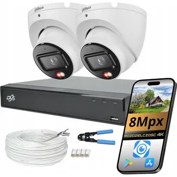 Bezpečnostní kamera MONITOROVACÍ SET 2 KOPULOVÉ KAMERY DAHUA IP POE ULTRA HD 8Mpx S FUNKCEMI AI