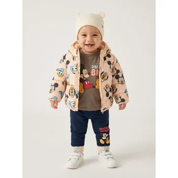Sinsay - Prošívaná puffer bunda s kapucí Mickey Mouse - béžová - 355BA-08X - 355BA-08X-80