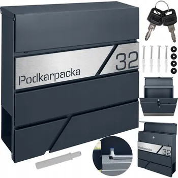 Poštovní schránka Šedá poštovní schránka M-TEC Poštovní schránka a držákem na noviny