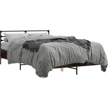 Postel Rám postele 203 x 123 x 74 cm, barva kouřový dub, kovové nohy, překližka