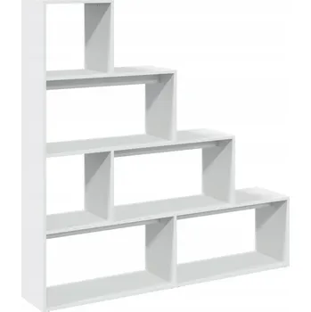 Knihovna Čtyřpatrový regál, bílý, dělicí stěna, 143,5 x 29 x 143,5 cm